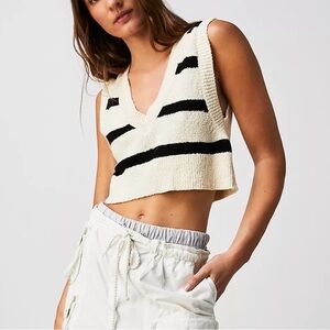 Free People Cream and Black Striped Crop Top